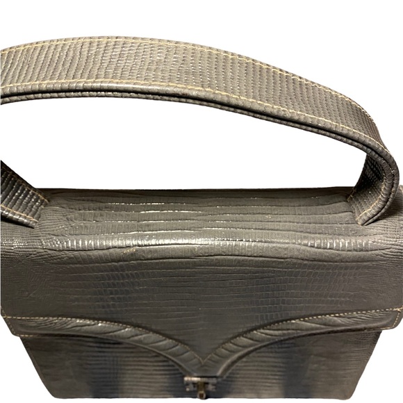 Vintage 50s 60s Triangle New York Grey Lizard Alligator Handbag Purse - Picture 3 of 14